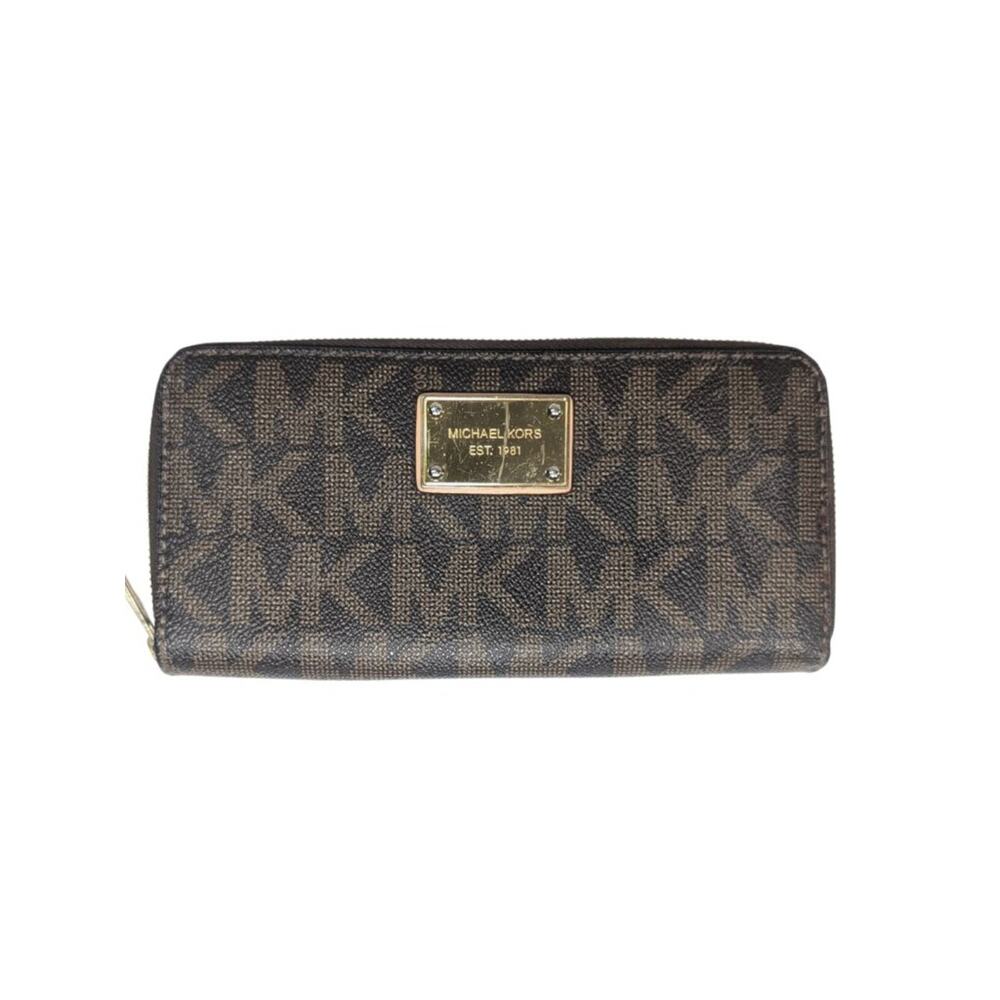Michael Kors Brown Signature Jet Set PVC Large Zippy Continental Wallet